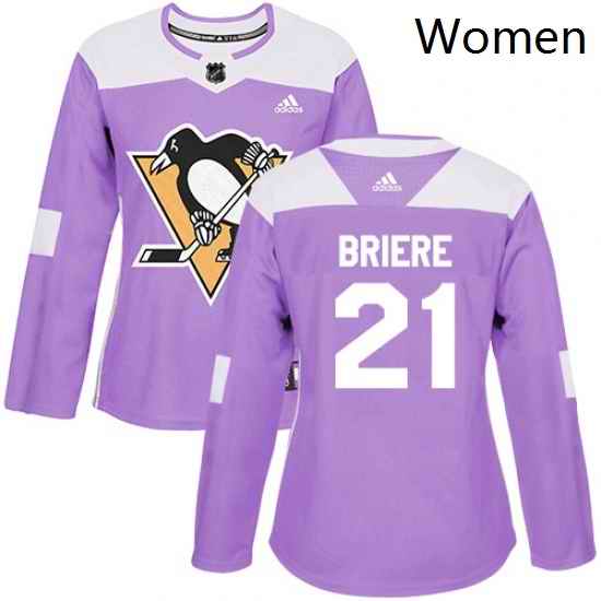 Womens Adidas Pittsburgh Penguins 21 Michel Briere Authentic Purple Fights Cancer Practice NHL Jersey